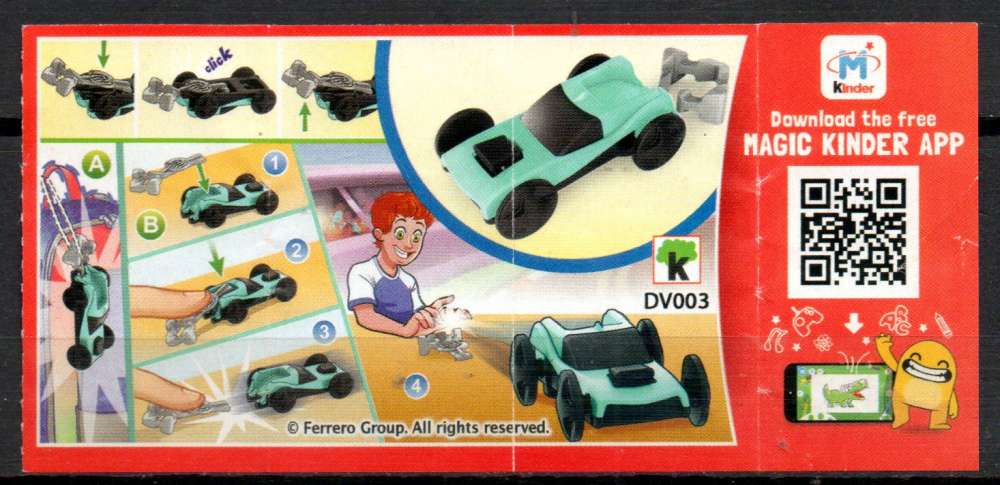 Kinder série Voitures / Ref : DV003 Voiture bleue avec BPZ
