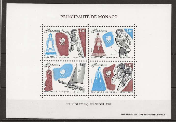   MONACO      ANNEE 1988  FEUILLET Y.T N°42 NEUF** 