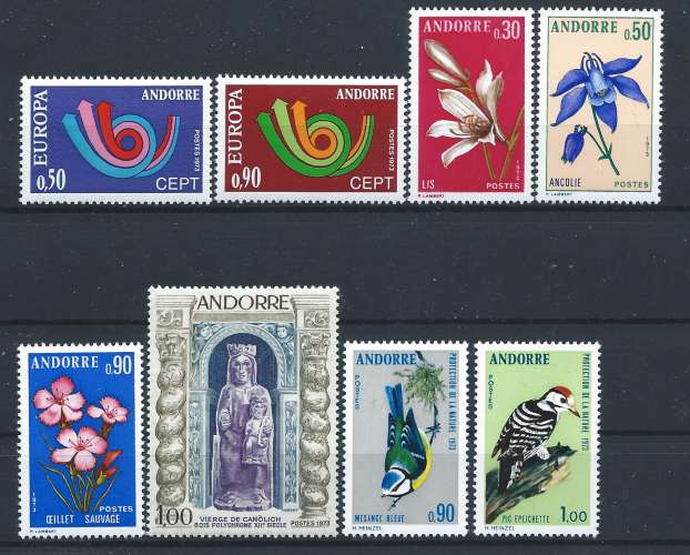 Andorre Lot 8 Tp Neuf** (MNH) Année 1973 Andorre Lot 8 Tp Neuf** (MNH) Année 1973