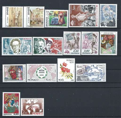 Monaco Lot 16 timbres Neuf** (MNH) Année 1989