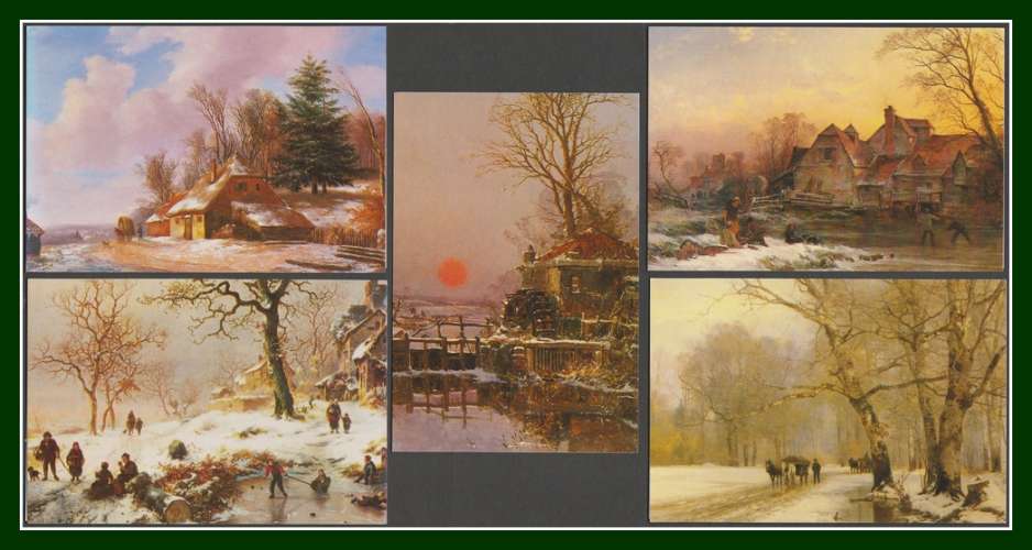 Lot 5 CPM doubles neuves L' Hiver, Peinture TB