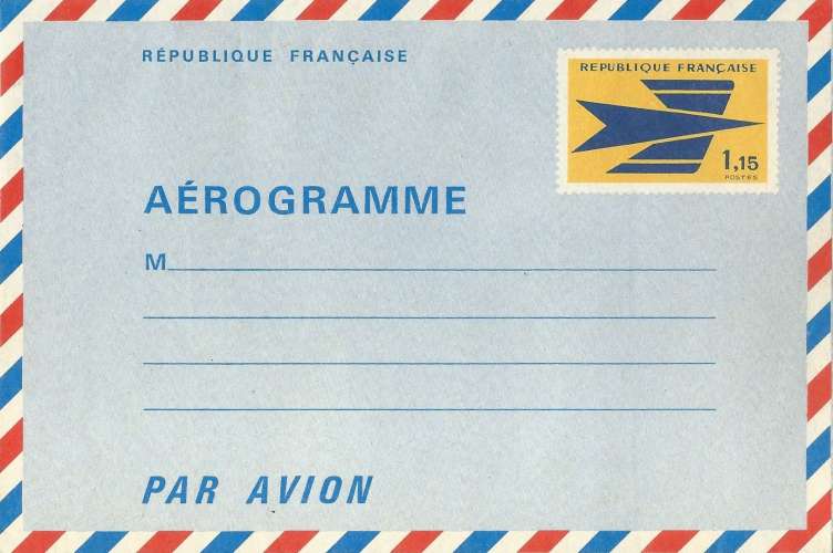 AEROGRAMME N°1002 Emblème des PTT 1,15F neuf **