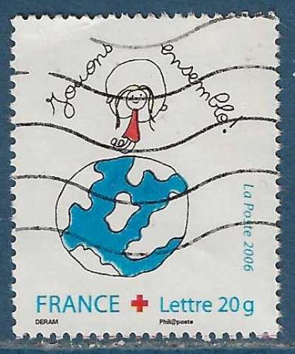 N°3992 Croix-Rouge 2006 - dessin jouons ensemble oblitéré