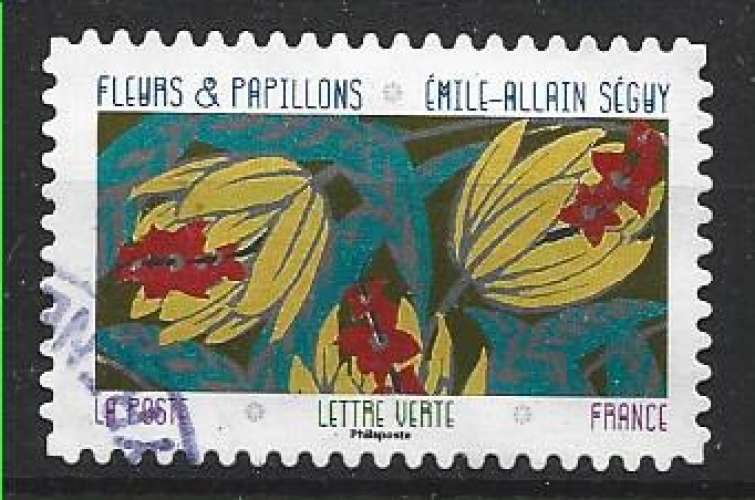 2023 FRANCE Adhésif 2282 oblitéré, cachet rond, fleurs et papillons