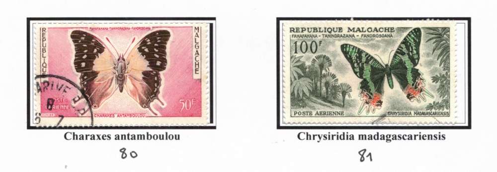 Madagascar 1960-61 PA Y&T 80 - 81 (o) papillons