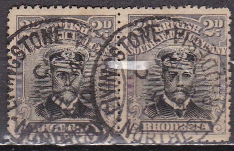 RHODESIE N° 42  de 1913 oblitéré en paire à 10%