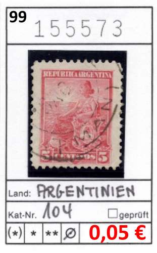 Argentine 1899 - Michel 104 - oo oblit. - l