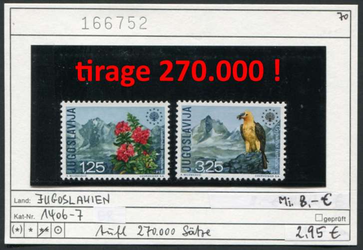Yougoslavie 1970 - Michel 1406-1407 - Yvert ? - ** mnh neuf -