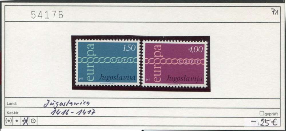 Yougoslavie 1971 - Michel 1416-1417 - Yvert ? - ** mnh neuf -