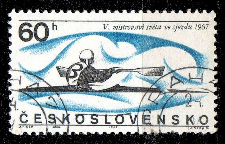 Tchécoslovaquie  Yvert N°1556 Oblitéré 1967 Canoé coupe du monde