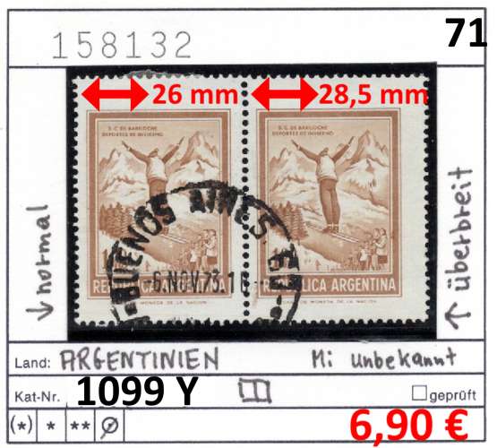 Argentine 1971 - Michel 1099 Y - oo oblit. -  paire avec variété Argentine 1971 - Michel 1099 Y - oo oblit. -  paire avec variété