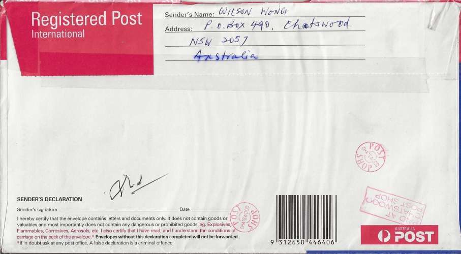 Entier Lettre recommandée internationale Australie oblitéré