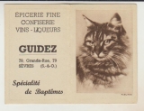 petit calendrier 1953 Chat  Epicerie Guidez  Sèvres 92