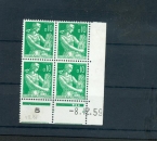 France 1231 Moissonneuse bloc de 4 coin daté 8 12 59 neuf ** TB trace de charnière en marge MNH cot 
