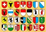 Suisse - Blasons adhésifs des 26 cantons sur carte postale