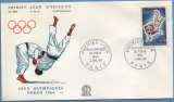 France FDC Jeux Olympiques Tokyo Paris 1964 Judo env. vernissée