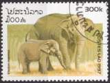 C857 - Y&T n° 1277 - oblitéré - Eléphant avec un petit - 1997 - Laos