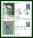 FDC soie Emission commune France YV. 2421 - USA Scott 2224 (cote 8 €) Liberté Liberty 1986
