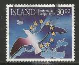 miniature Islande 1990 - YT n° 683 - Oiseau sur carte d'Europe