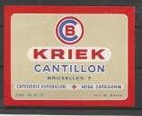 Etiquette de Bière - Belgique - Kriek - 40 - 80 cl - Brie Cantillon - Neuve