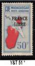 Madagascar 1942 PA Y&T 51 * surcharge FRANCE LIBRE  cote 8€