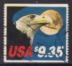 TIMBRE OBLITERE DES ETATS-UNIS - TETE CHAUVE DE L'AIGLE AMERICAIN ET PHOTO DE LA TERRE N° Y&T 1491