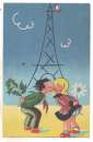 miniature cpsm fantaisie 2 enfants et la Tour Eiffel