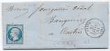 LT5920   n°14B/Lettre, Oblitéré PC 3456 de Vabre, Tarn (77) pour Castres du 22 Janvier 1861, ind 7 