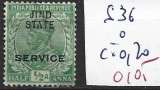 JHIND SERVICE 36 oblitéré côte 0.20 €