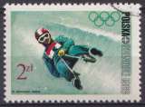 Pologne 1968 Y&T 1675 oblitéré trace de charnière - Jeux olympiques d'hiver à Grenoble - Luge 