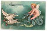 cpa gaufrée Angelot tiré par deux colombes  1906